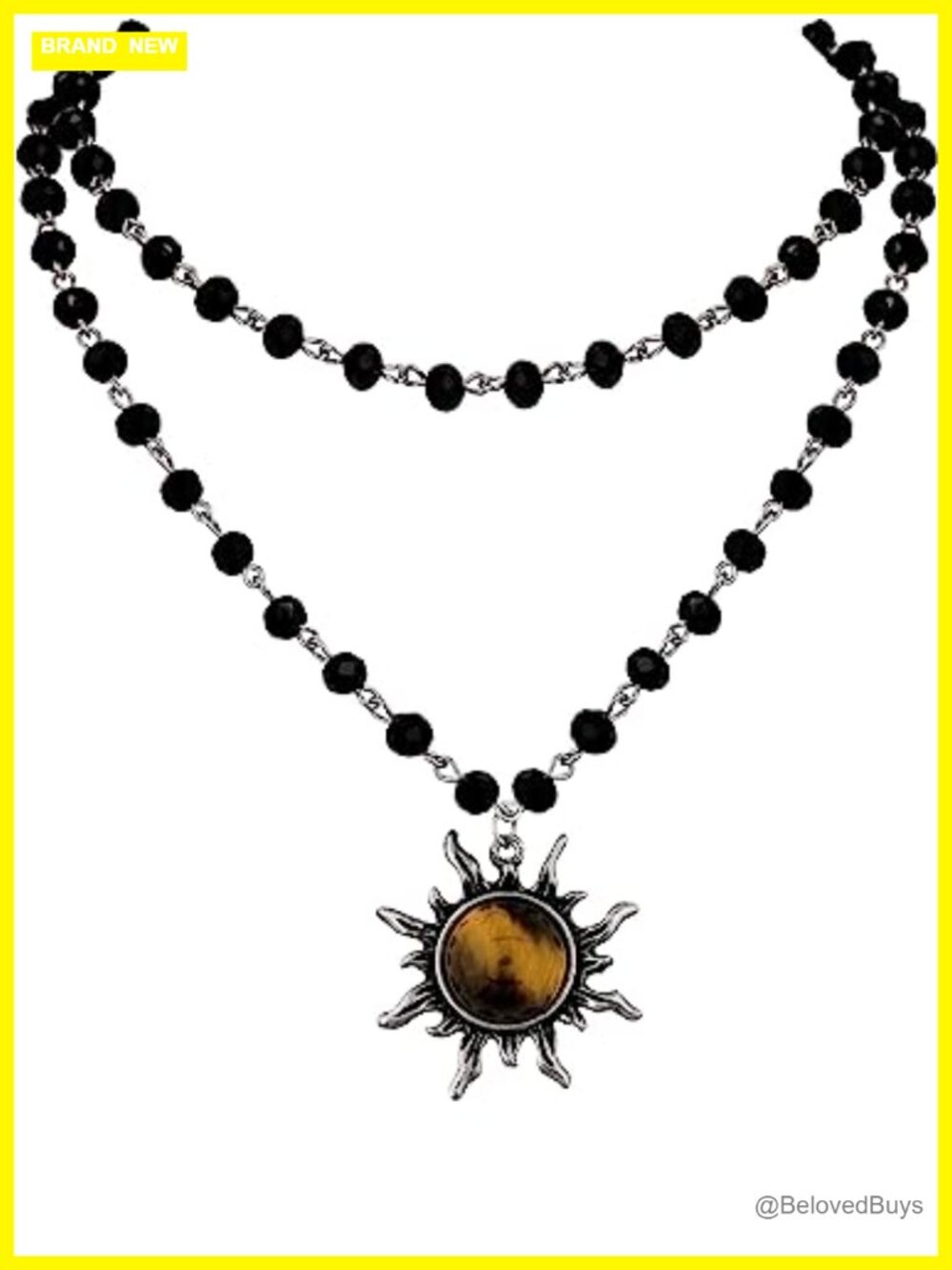 Gothic Sun Choker Necklace Zinc Alloy Onyx Crystal Layered